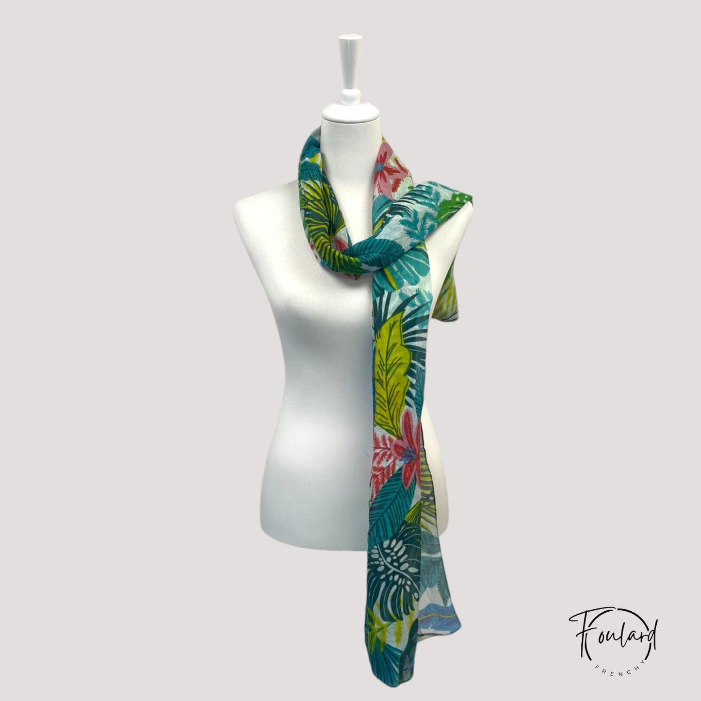 Foulard feuillage tropical multicolore en coton