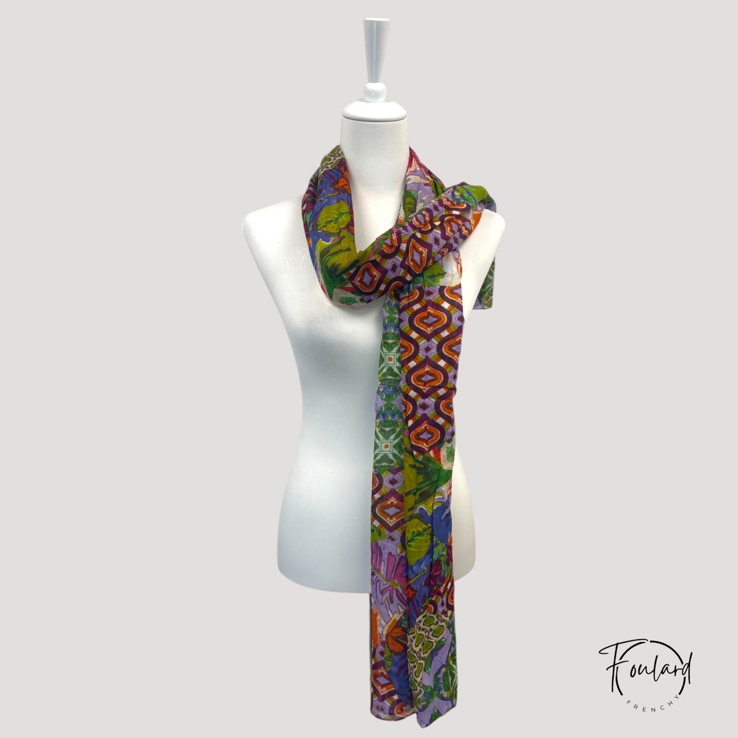 Foulard bohème multicolore en coton – Motifs géométriques et floraux