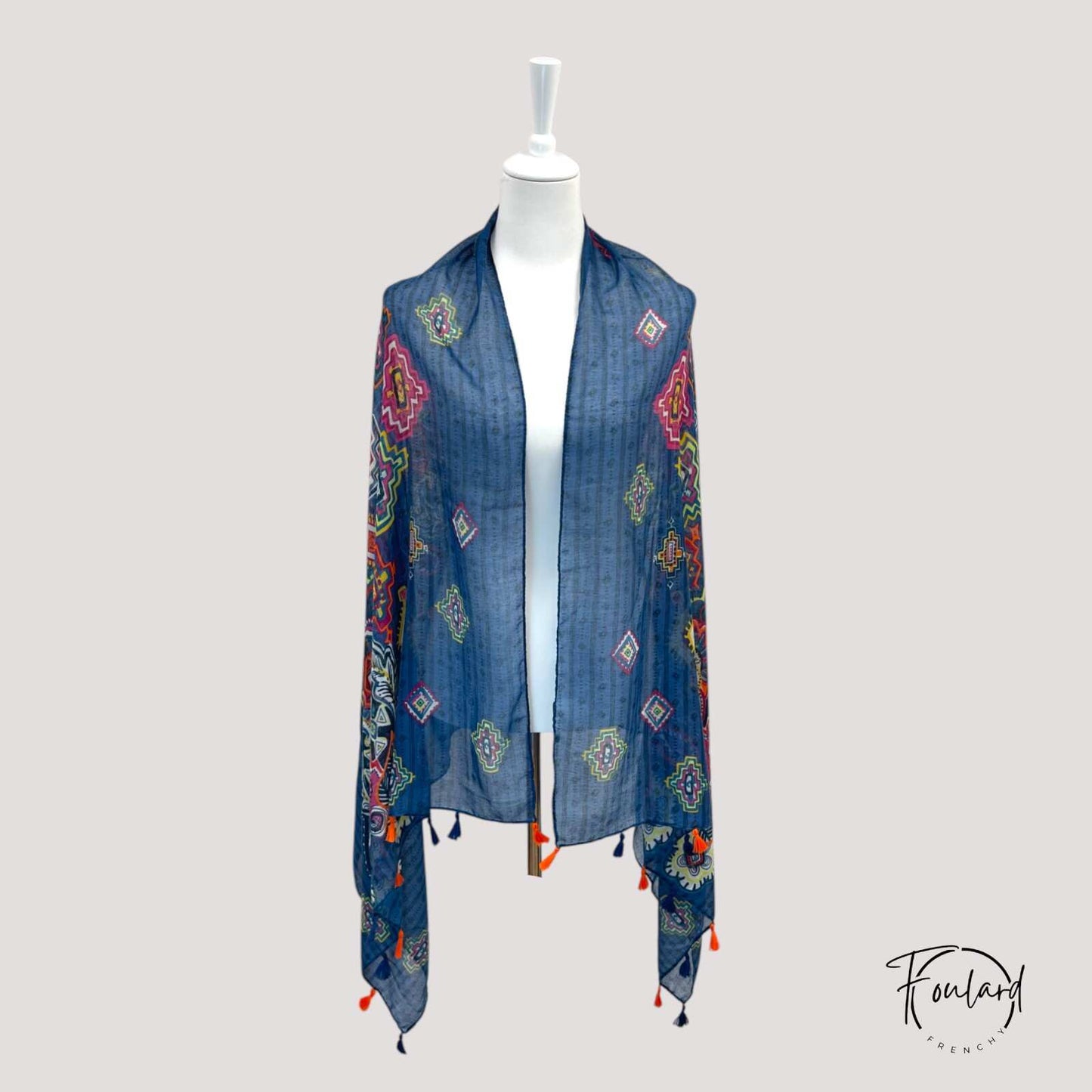 Foulard pour femme 180 bleu - Bordis bohème