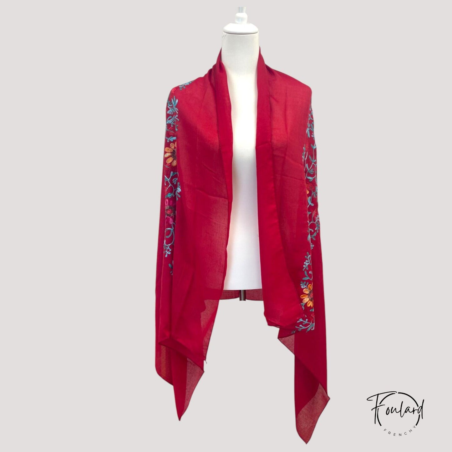 Foulard femme Brodé Floral Rouge Bordeaux