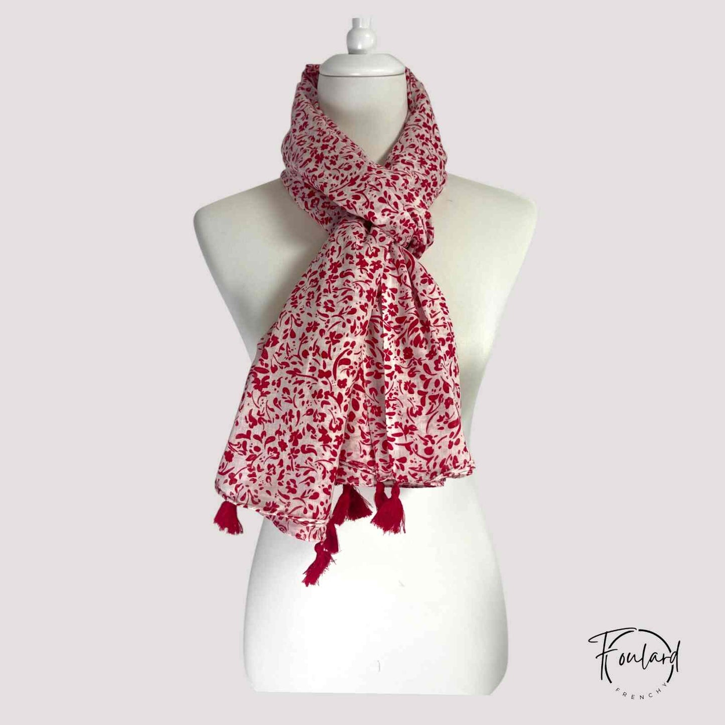 Foulard femme rouge à motif floral