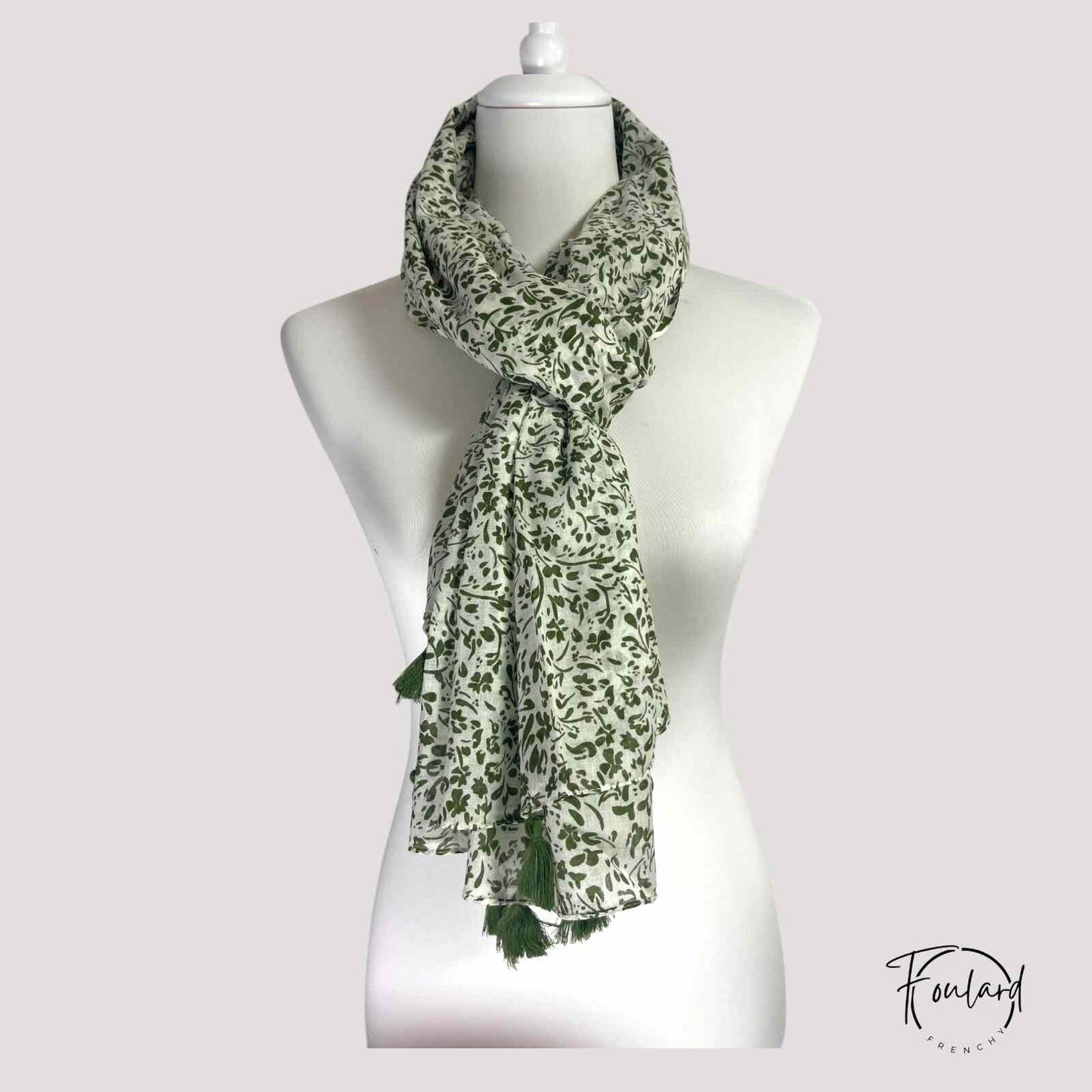 Foulard femme vert feuillage
