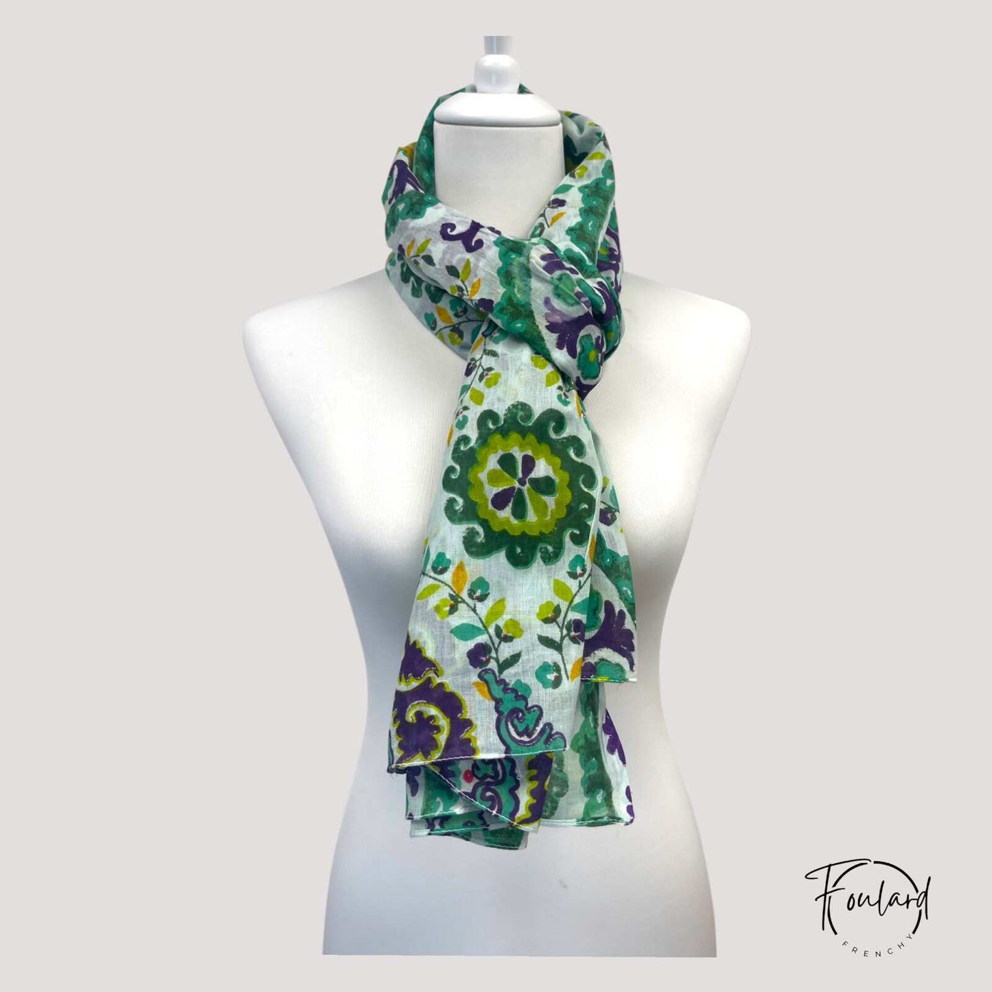 Foulard oriental vert et violet