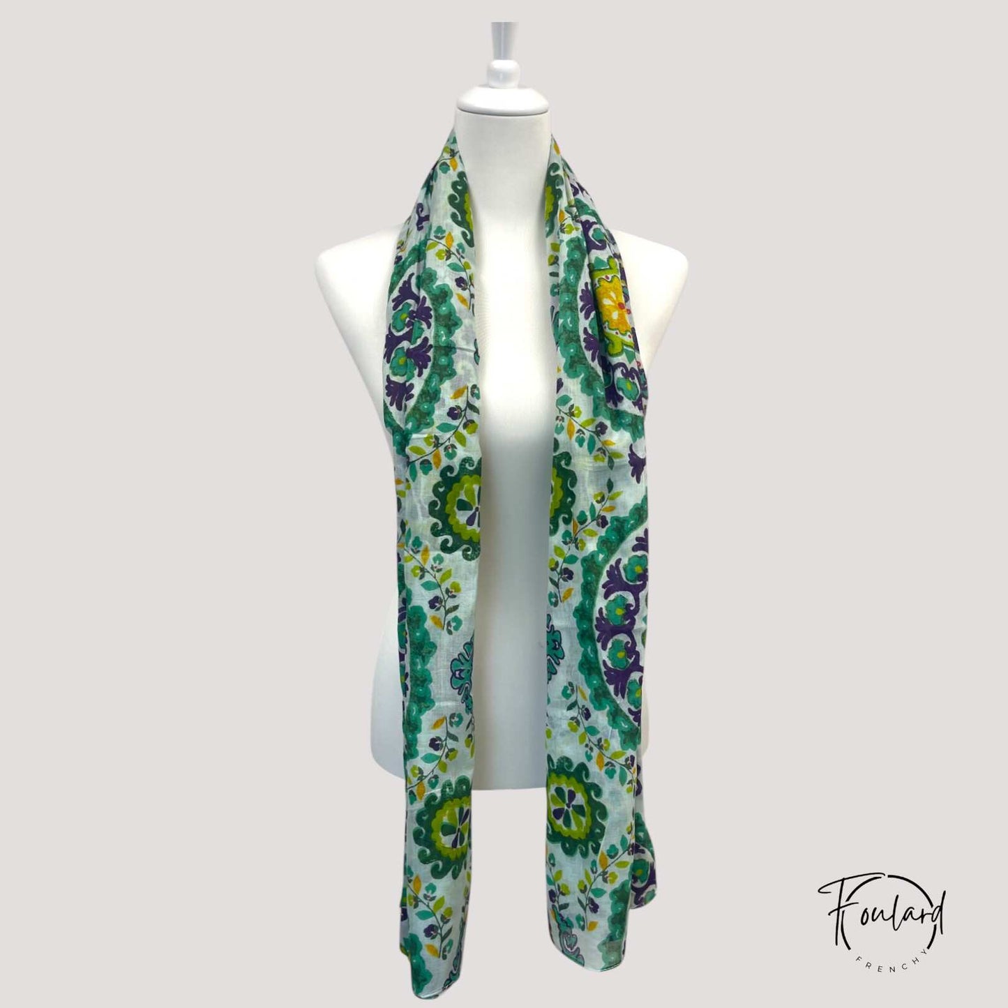Foulard oriental vert et violet