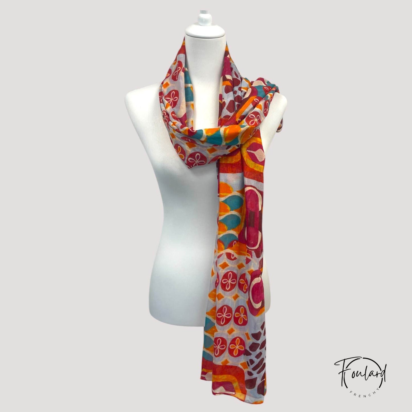 Foulard coloré imprimé géométrique multicolore