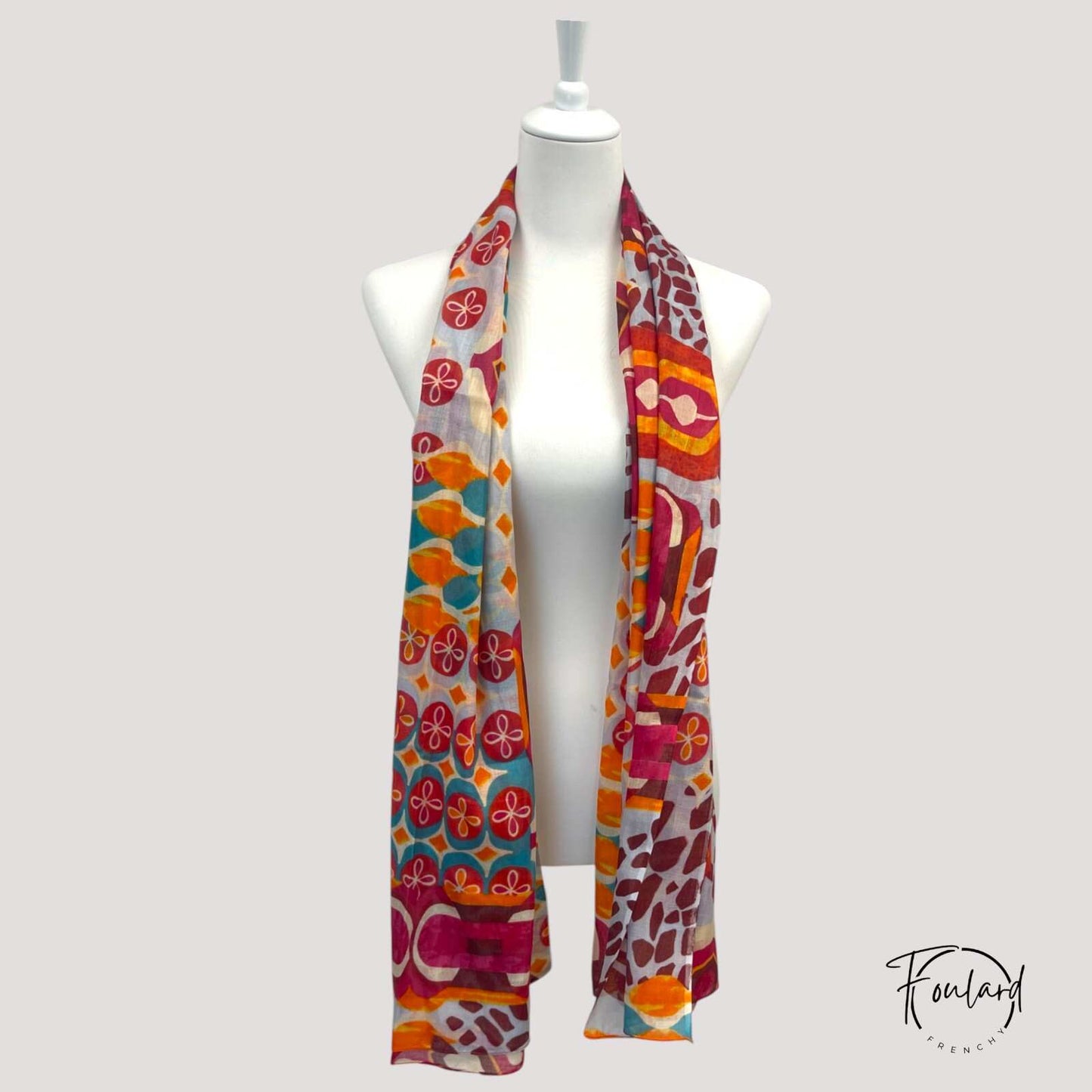 Foulard coloré imprimé géométrique multicolore
