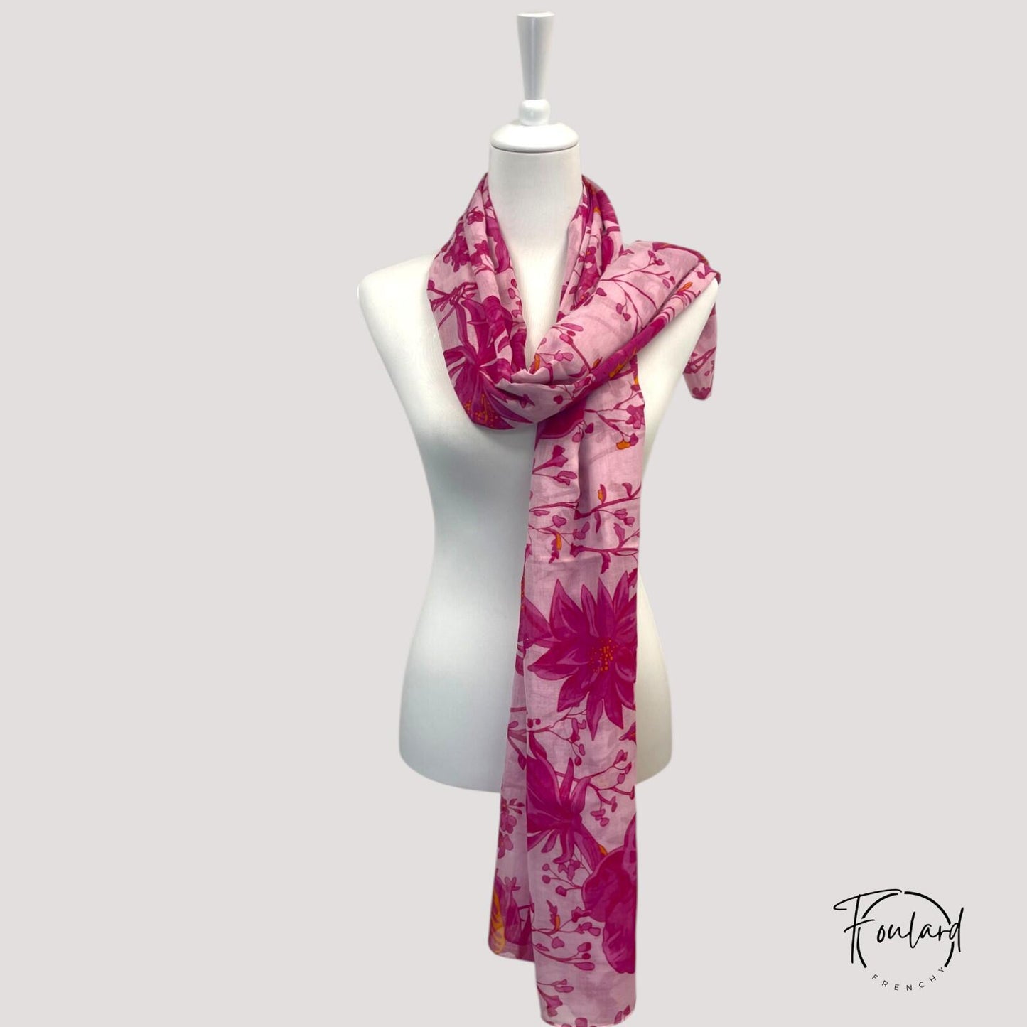 Foulard floral rose fuchsia