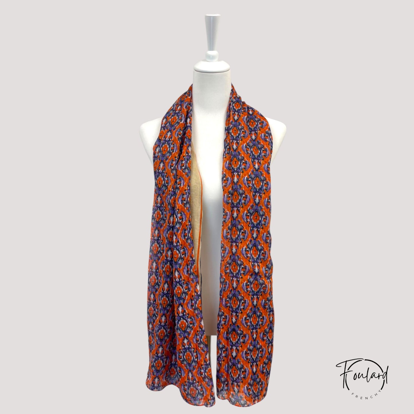 Foulard ethnique rouge et violet – 100 % coton