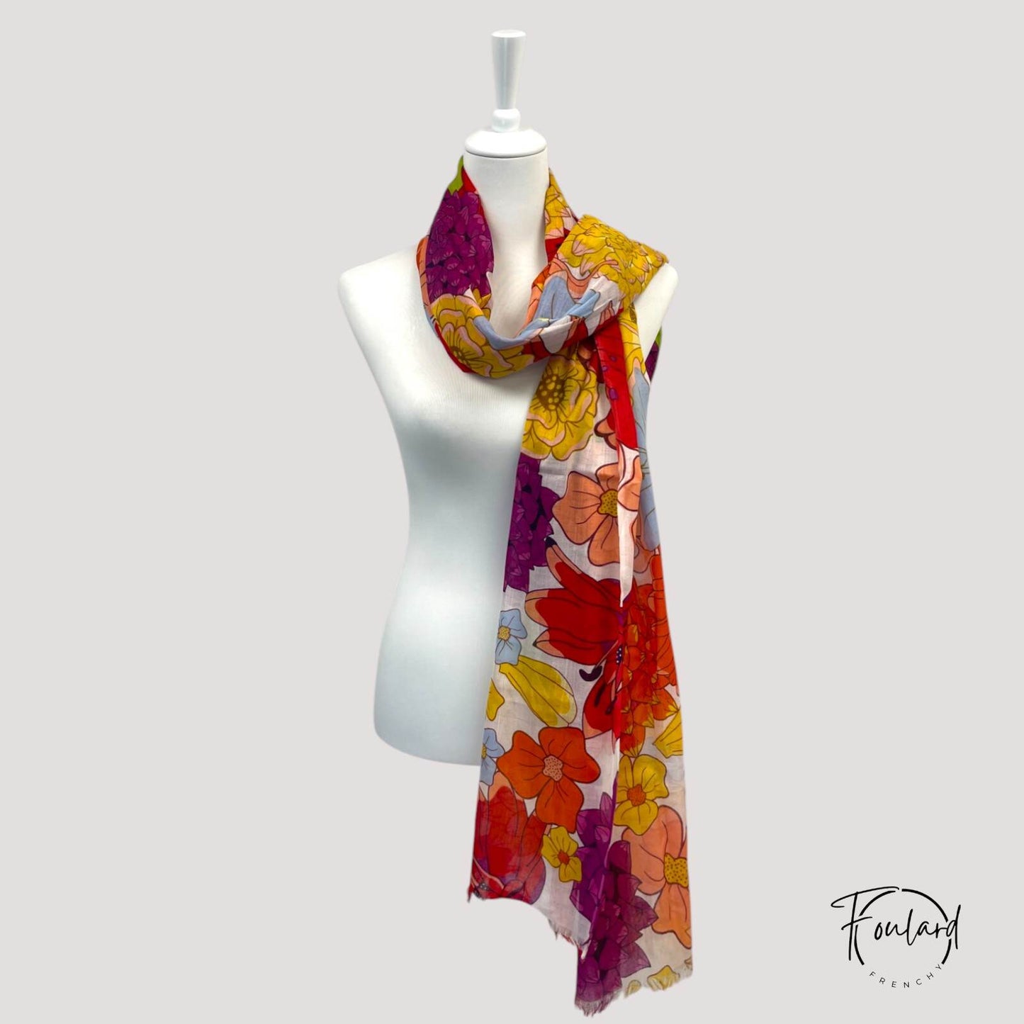 Foulard femme fleuri 100 % coton