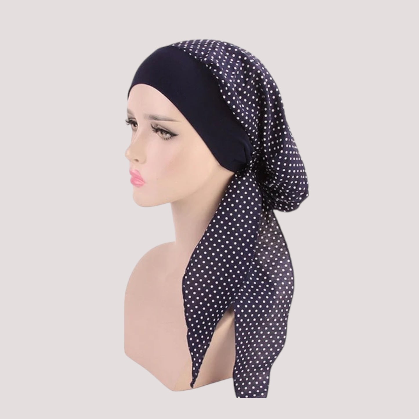 ANAÏS Foulard Cheveux Femme Moderne Chimio Bleu Marine À pois
