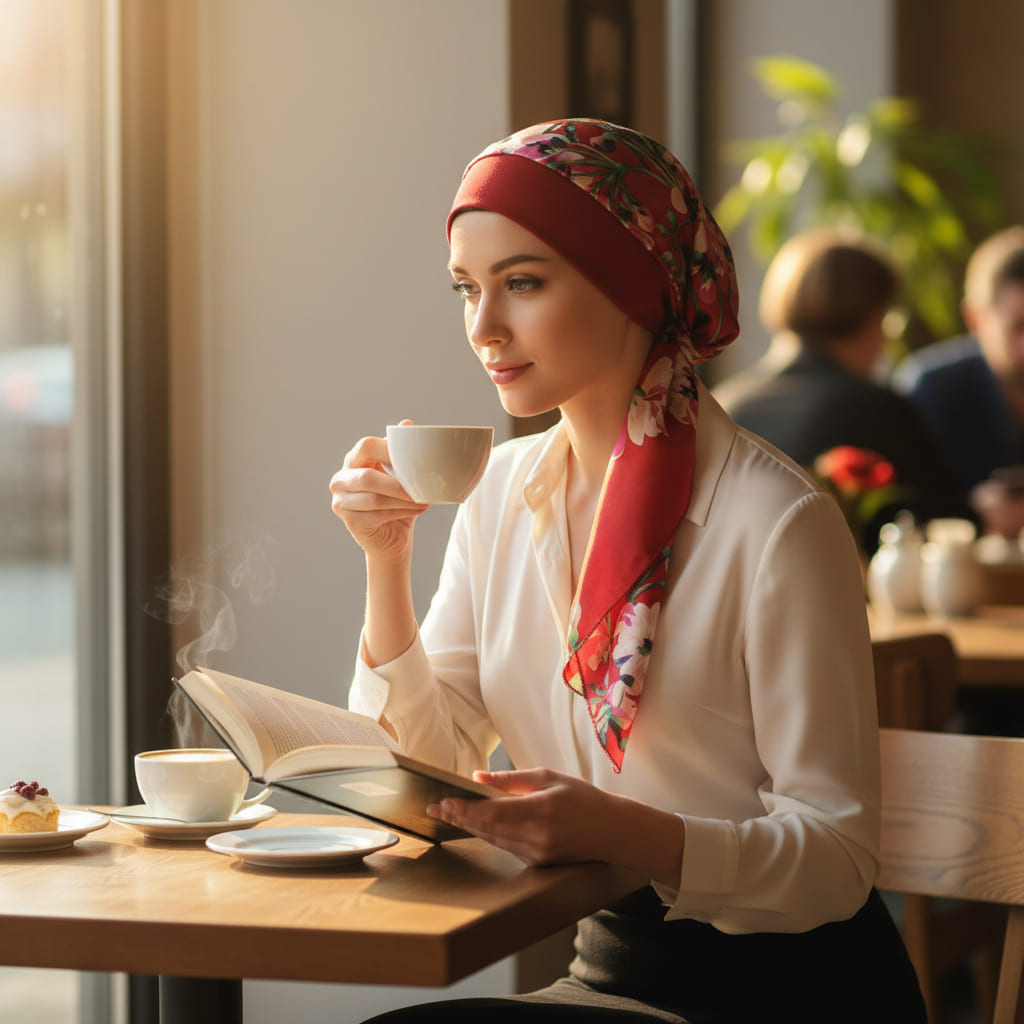 ANGÉLIQUE Foulard long chimio rouge - Floral