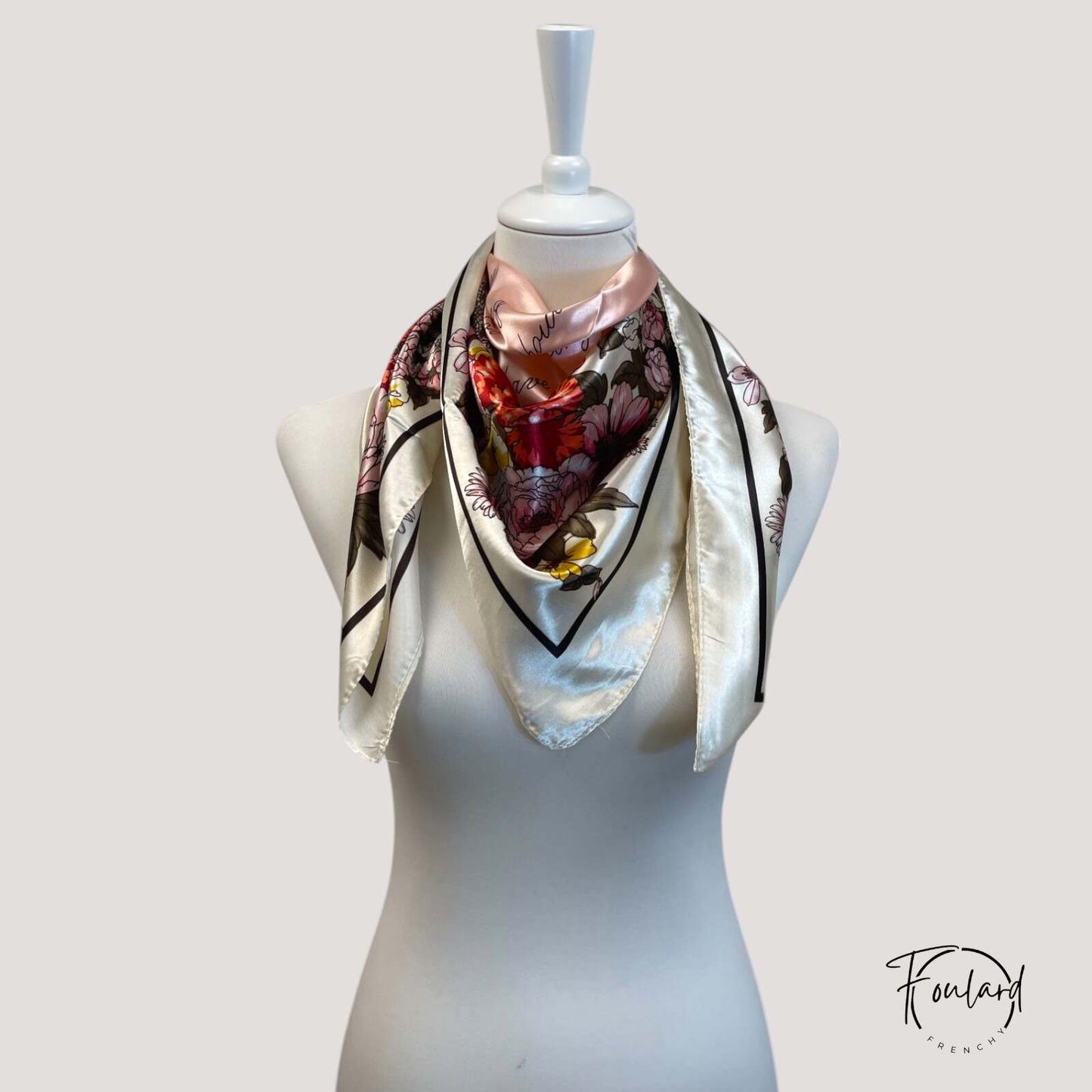 CORALIE Foulard Cheveux Femme Rouge à motifs Fleurs