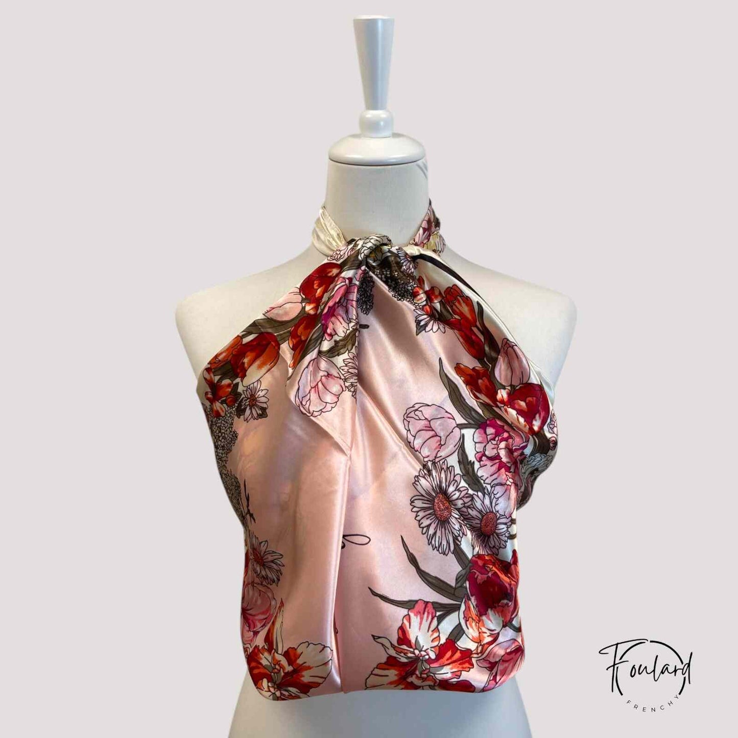 CORALIE Foulard Cheveux Femme Rouge à motifs Fleurs