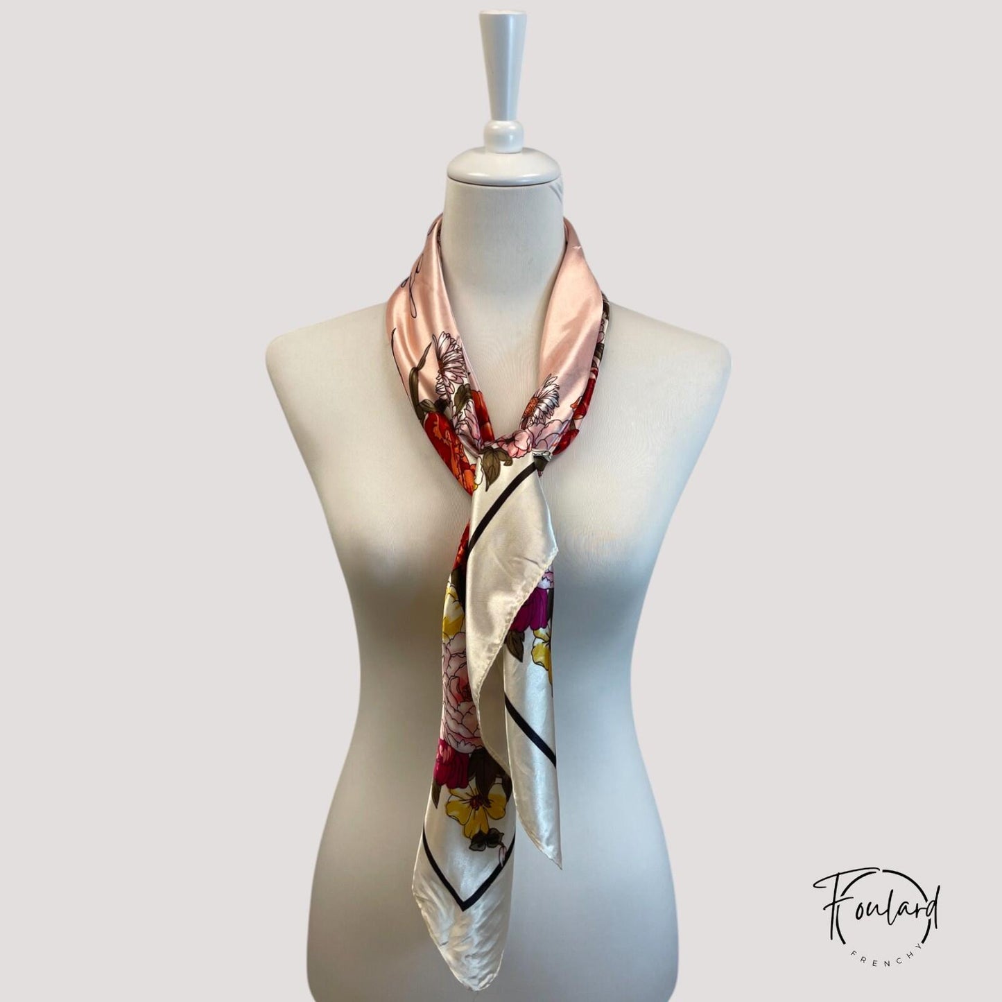CORALIE Foulard Cheveux Femme Rouge à motifs Fleurs
