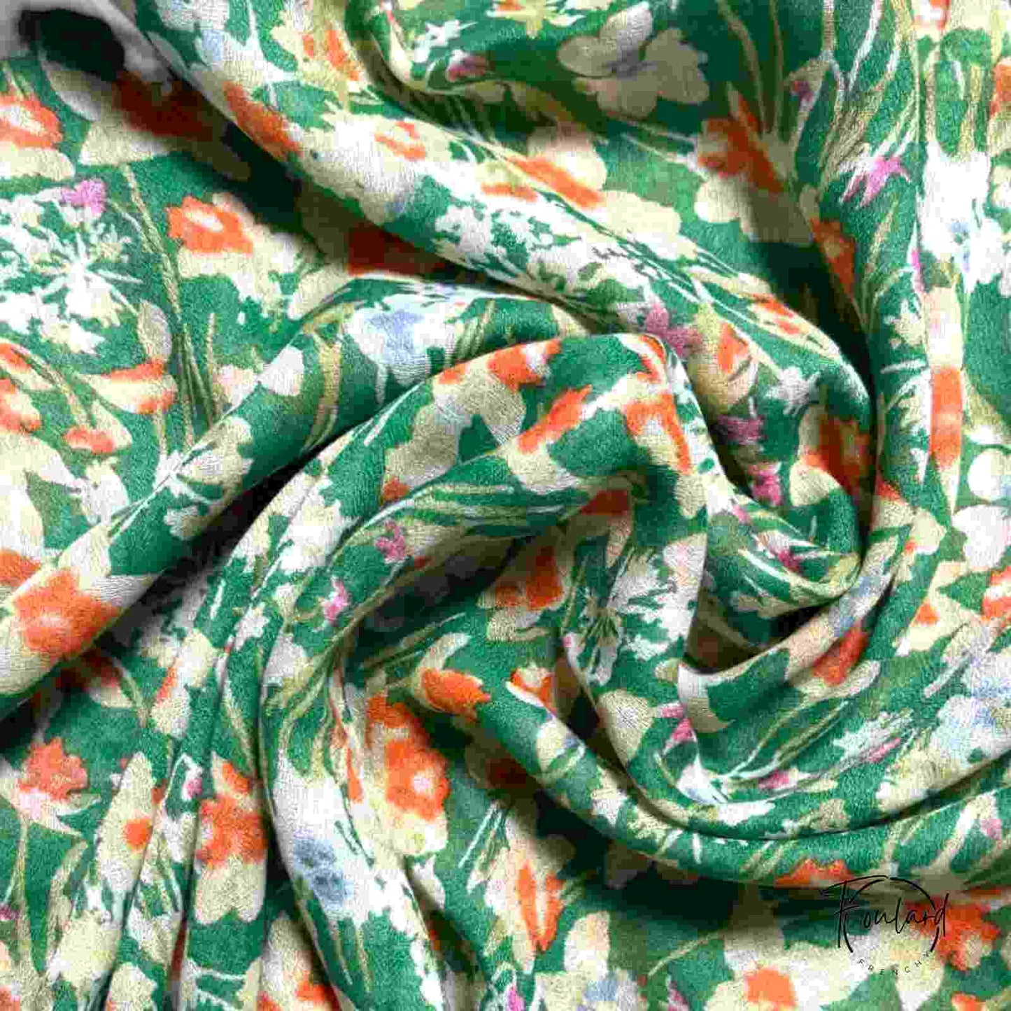 Foulard femme vert imprimé fleurs