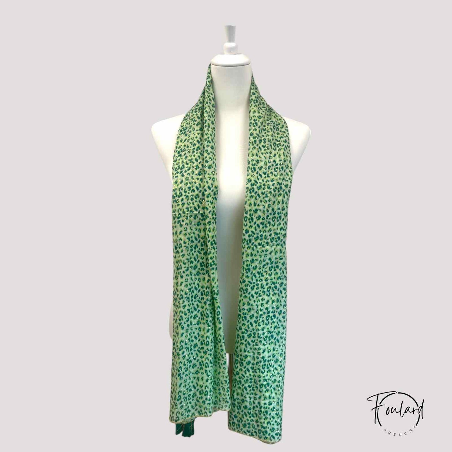 Foulard femme léopard vert doré