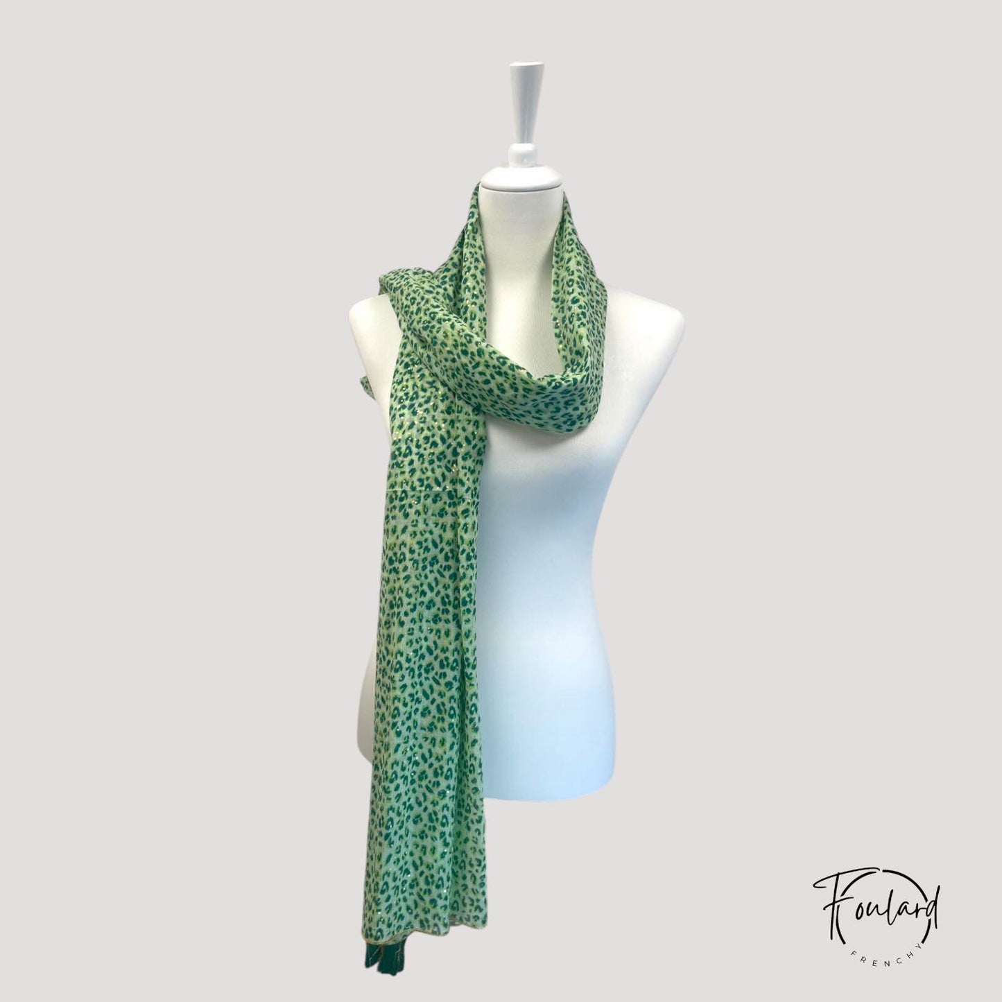 Foulard femme léopard vert doré