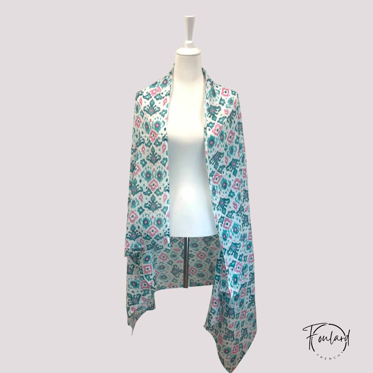Foulard femme imprimé ethnique rose et vert