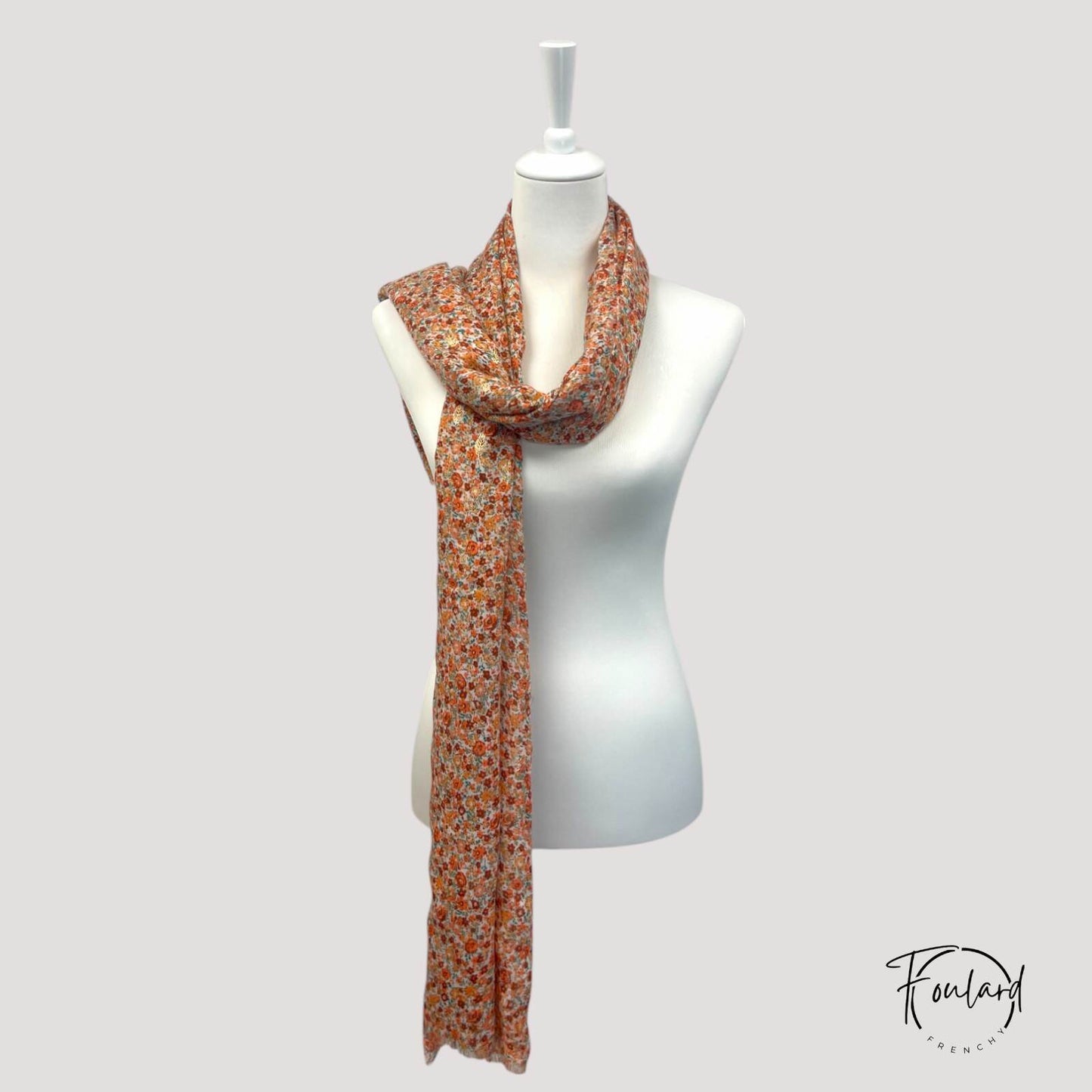foulard femme fleuri rouge doré