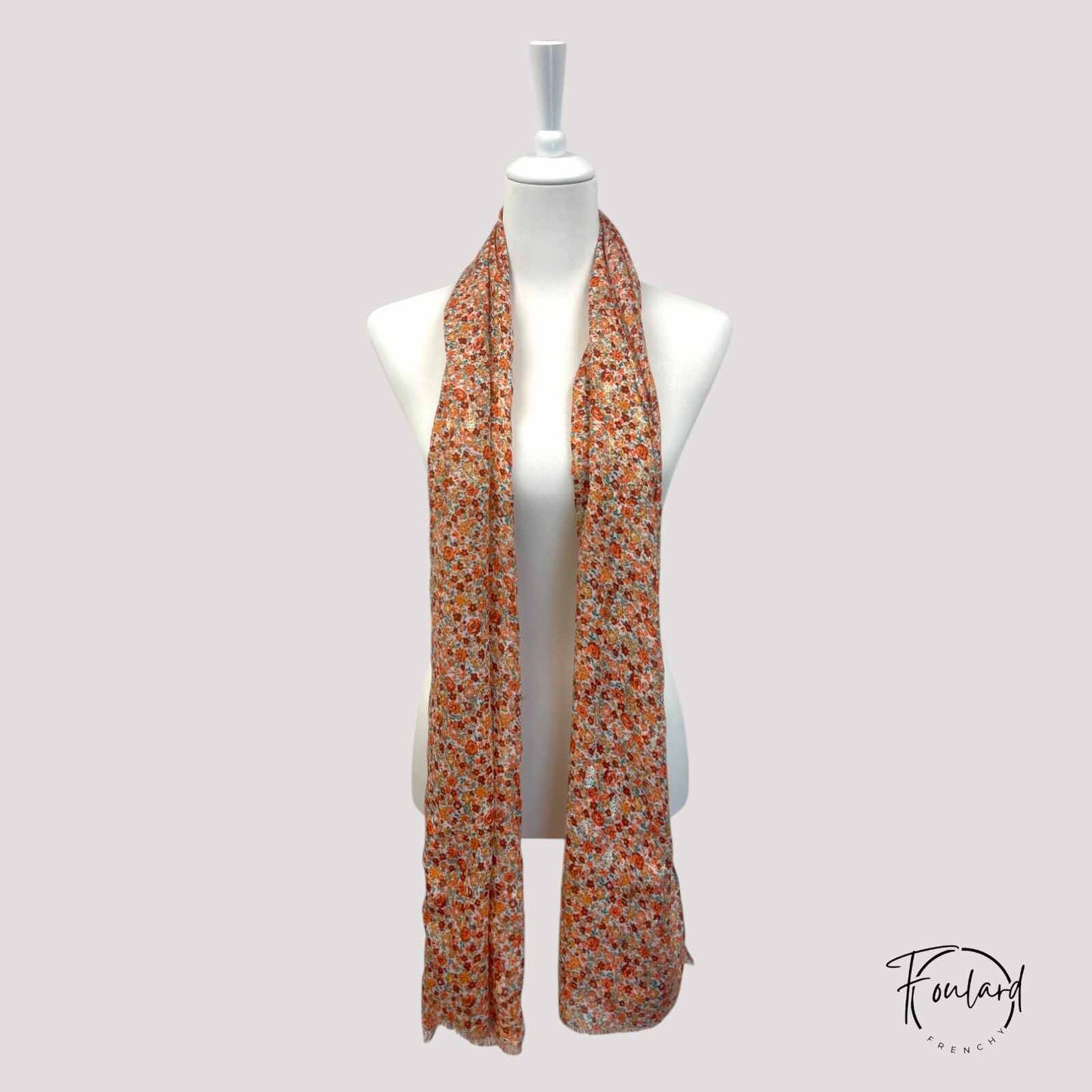 foulard femme fleuri rouge doré