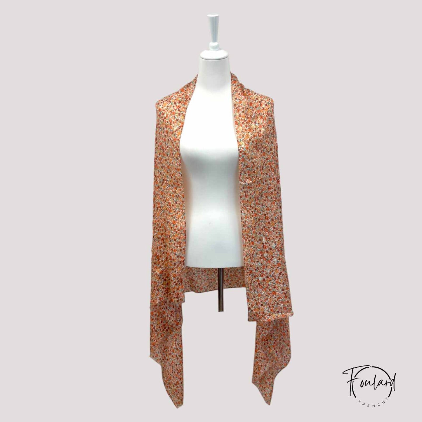 foulard femme fleuri rouge doré