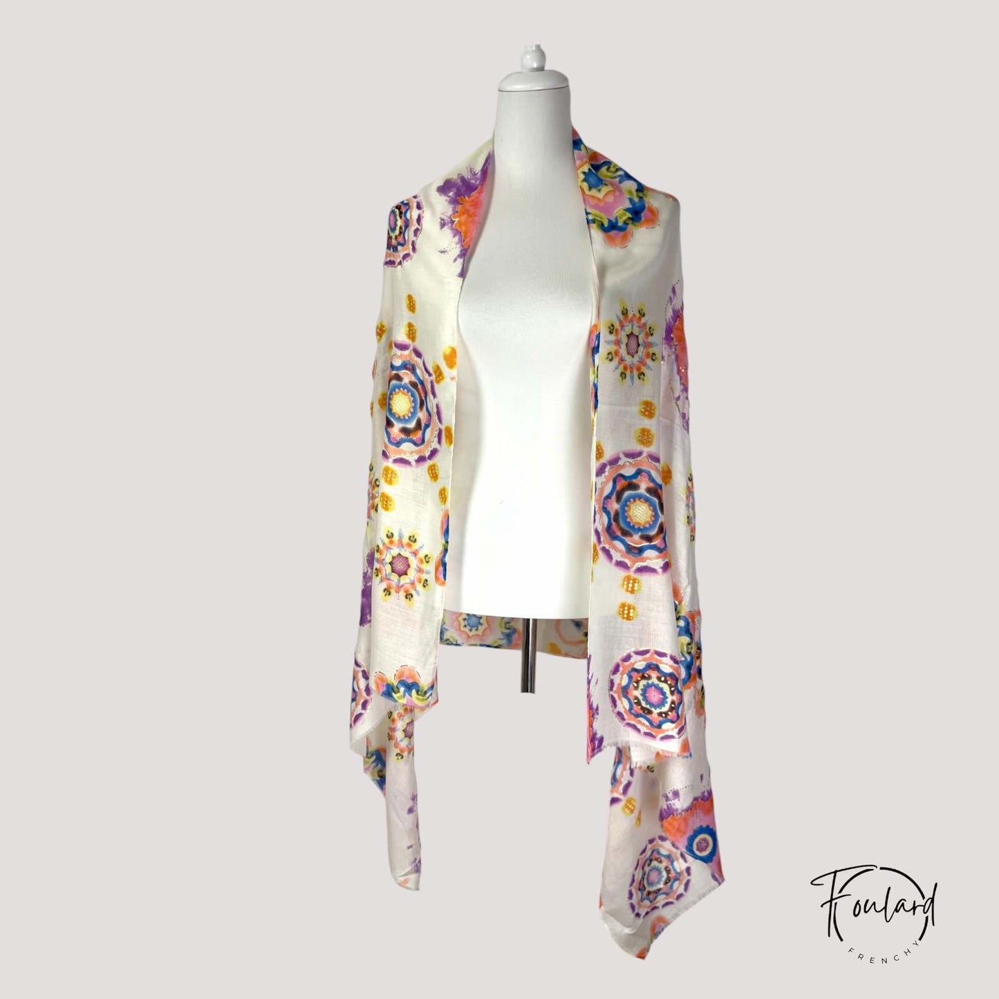Foulard femme à motif aquarelle multicolore