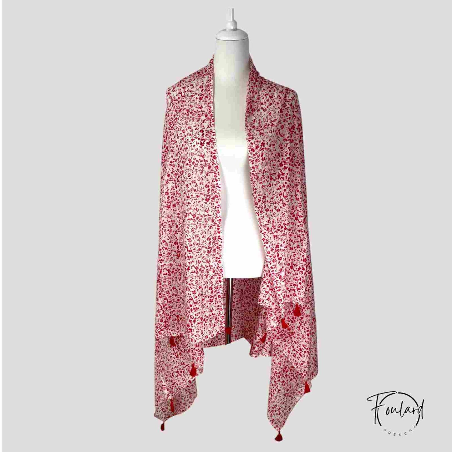 Foulard femme rouge à motif floral