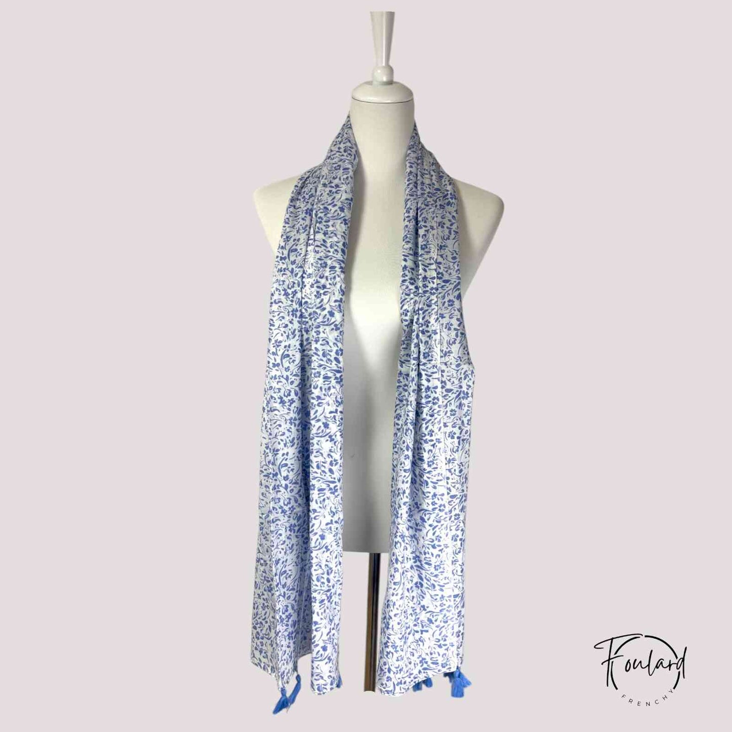 Foulard femme bleu feuillage