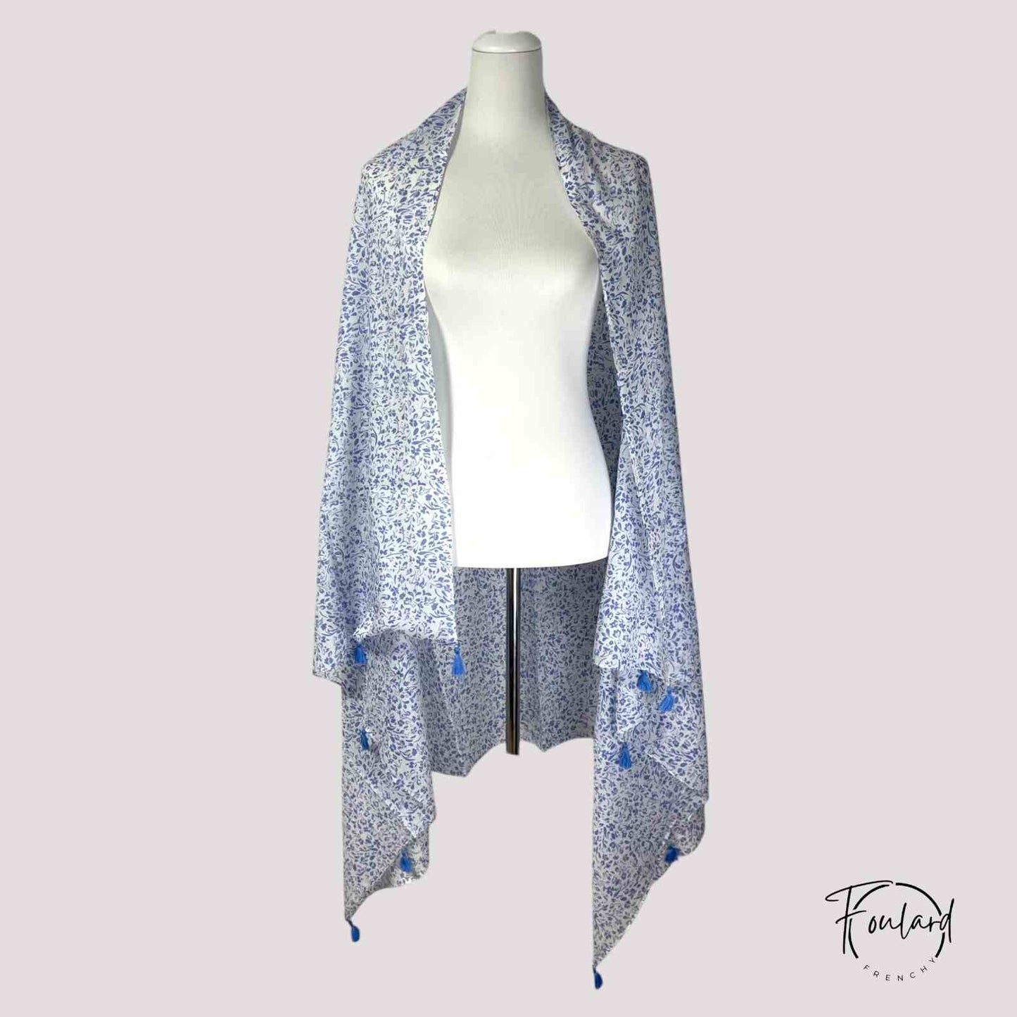 Foulard femme bleu feuillage