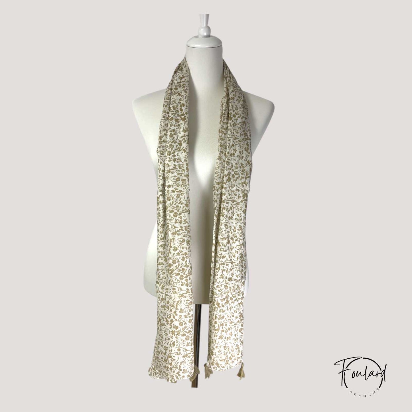 Foulard femme beige feuillage