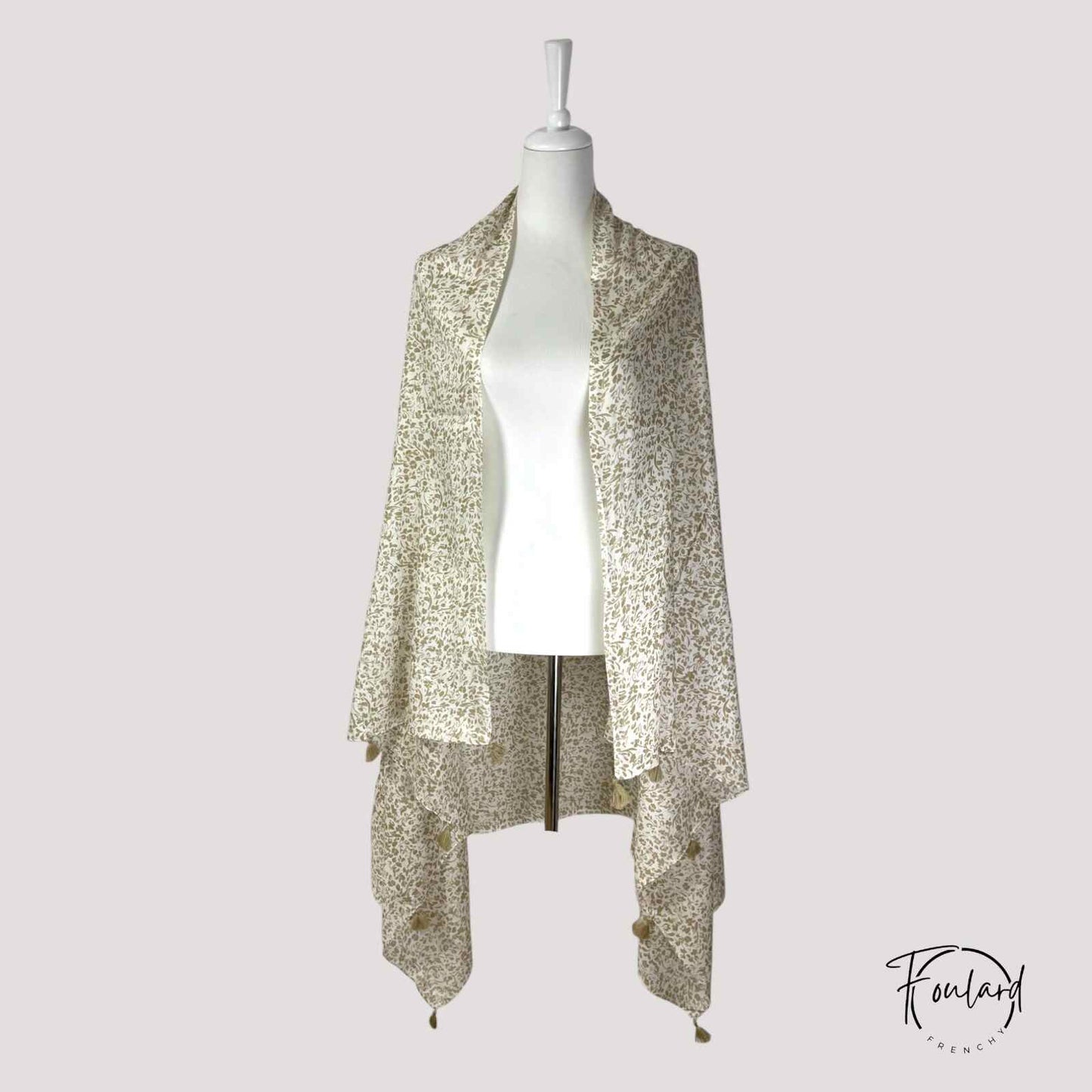 Foulard femme beige feuillage