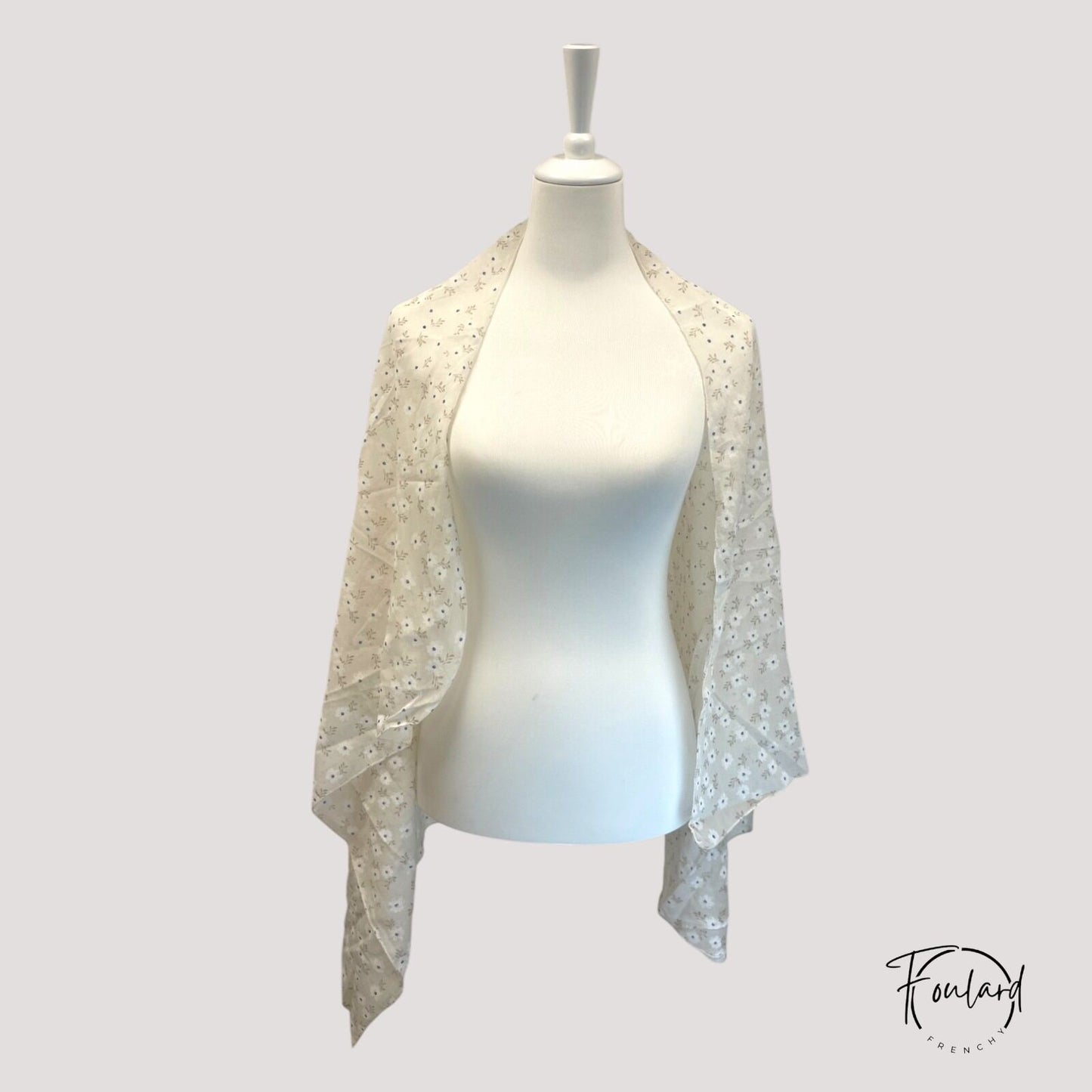 Foulard femme beige à fleurs blanches