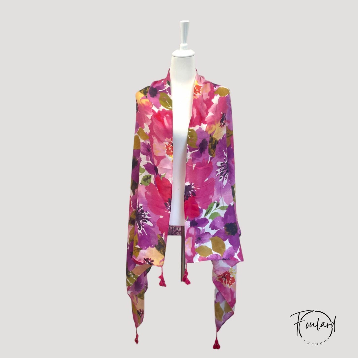 Foulard femme fleuri rose et violet