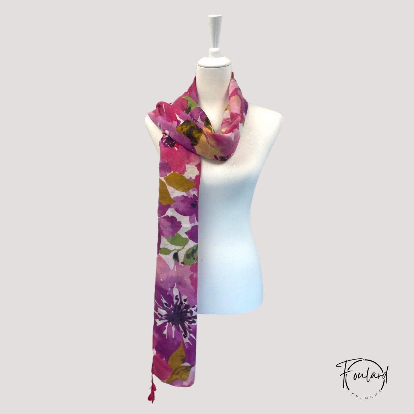Foulard femme fleuri rose et violet