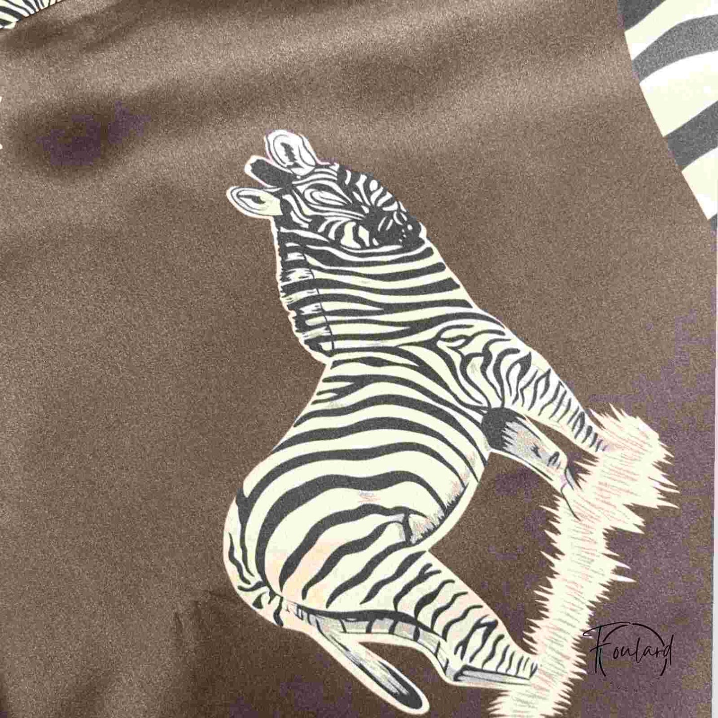 ALBANE Foulard Cheveux Femme Carré Soie Marron à motifs