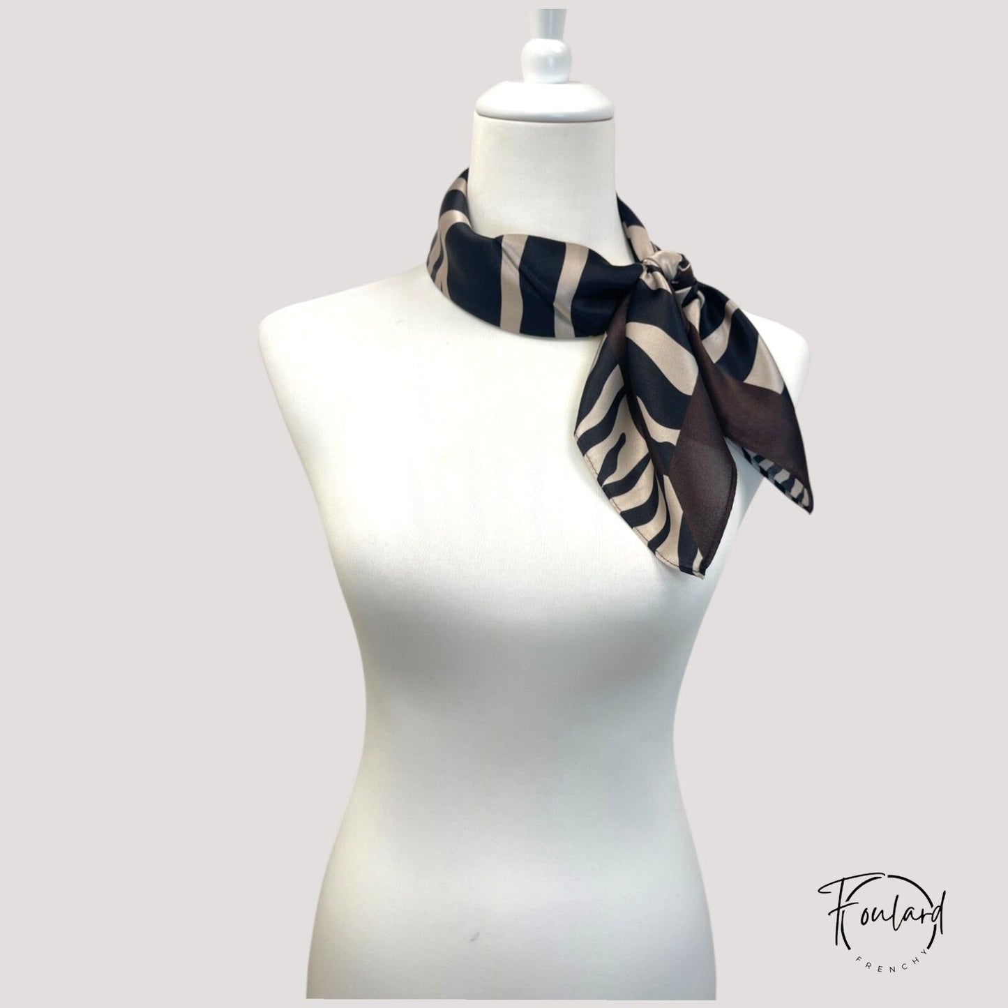 ALBANE Foulard Cheveux Femme Carré Soie Marron à motifs