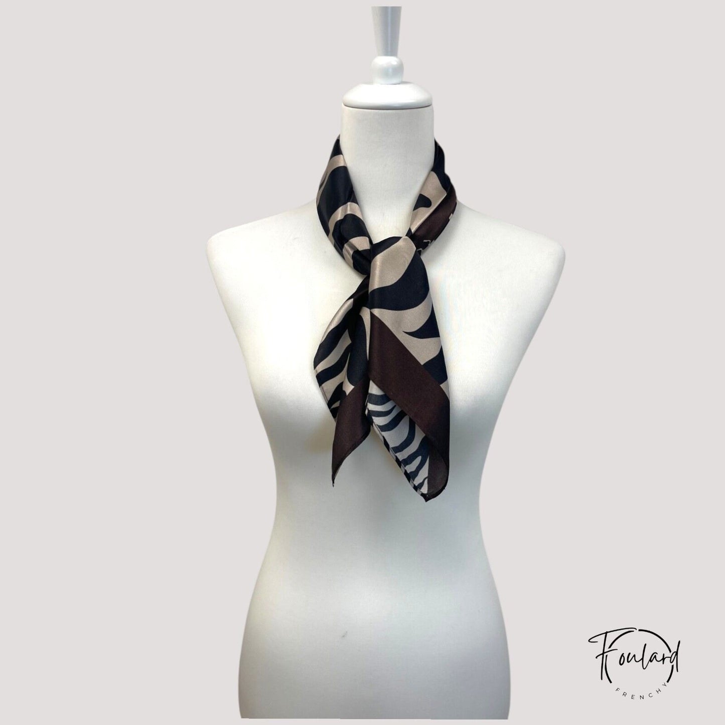 ALBANE Foulard Cheveux Femme Carré Soie Marron à motifs
