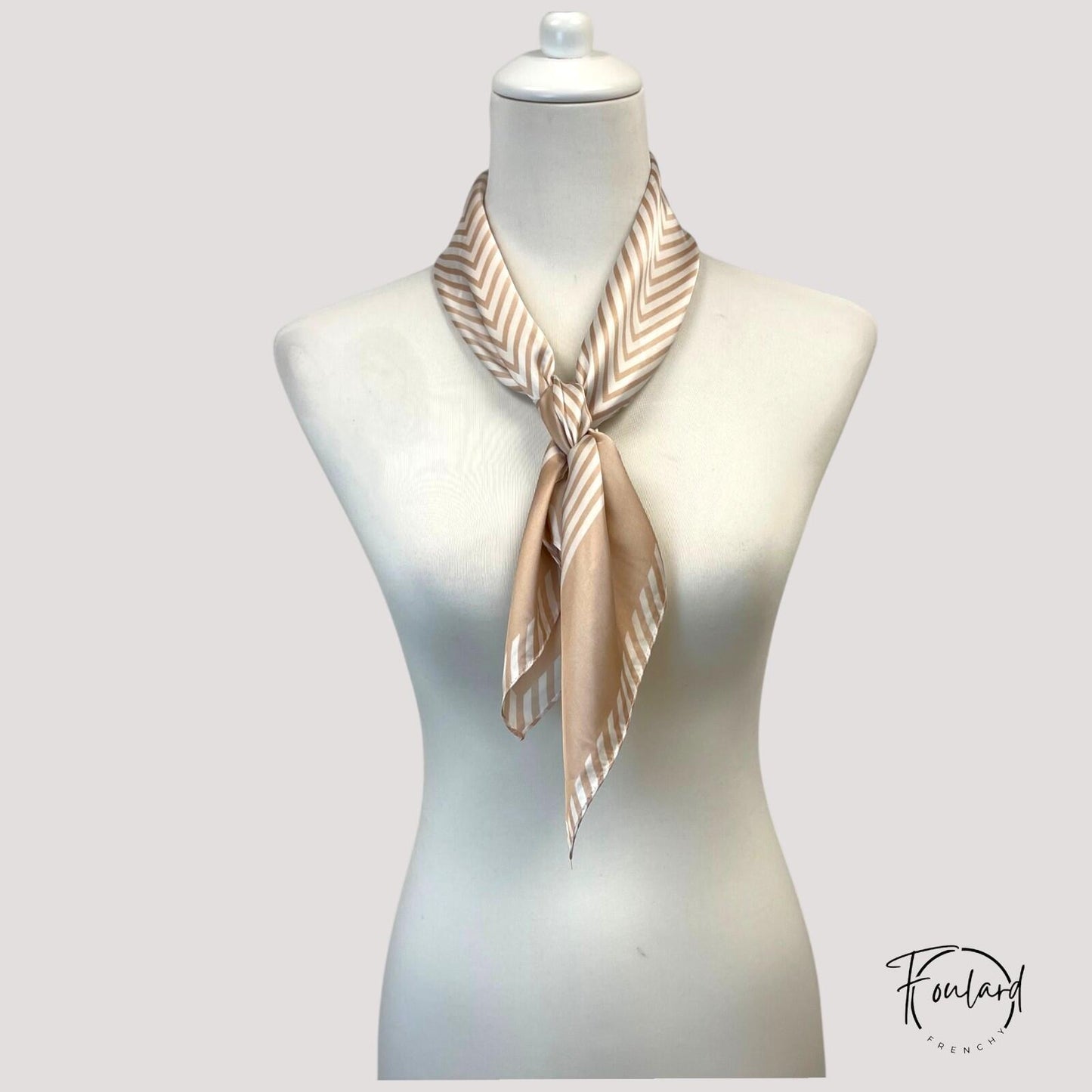Foulard pour cheveux 70 - Rayures beiges