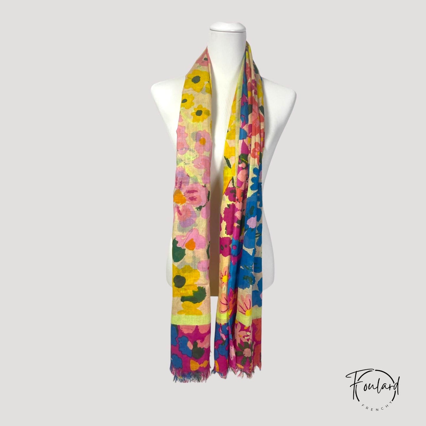 Foulard en coton multicolore à fleurs vives
