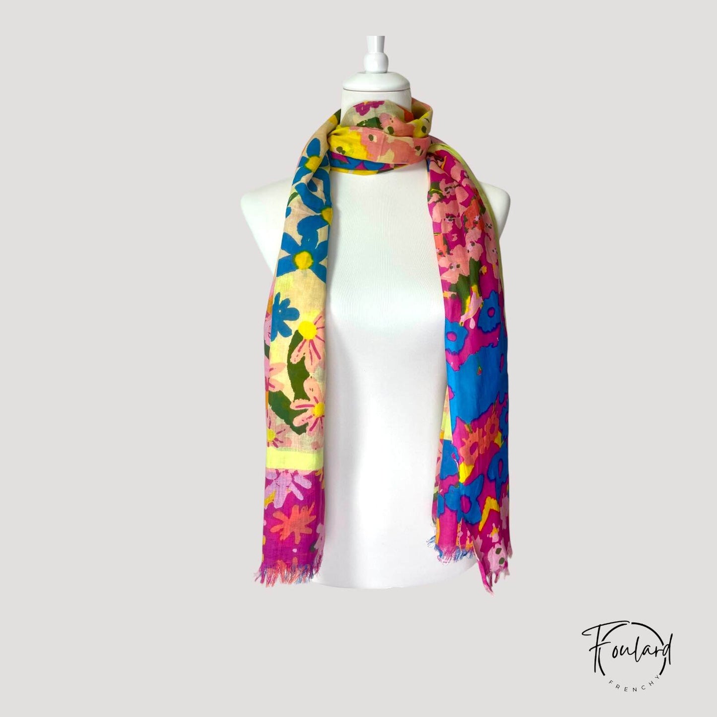 Foulard en coton multicolore à fleurs vives