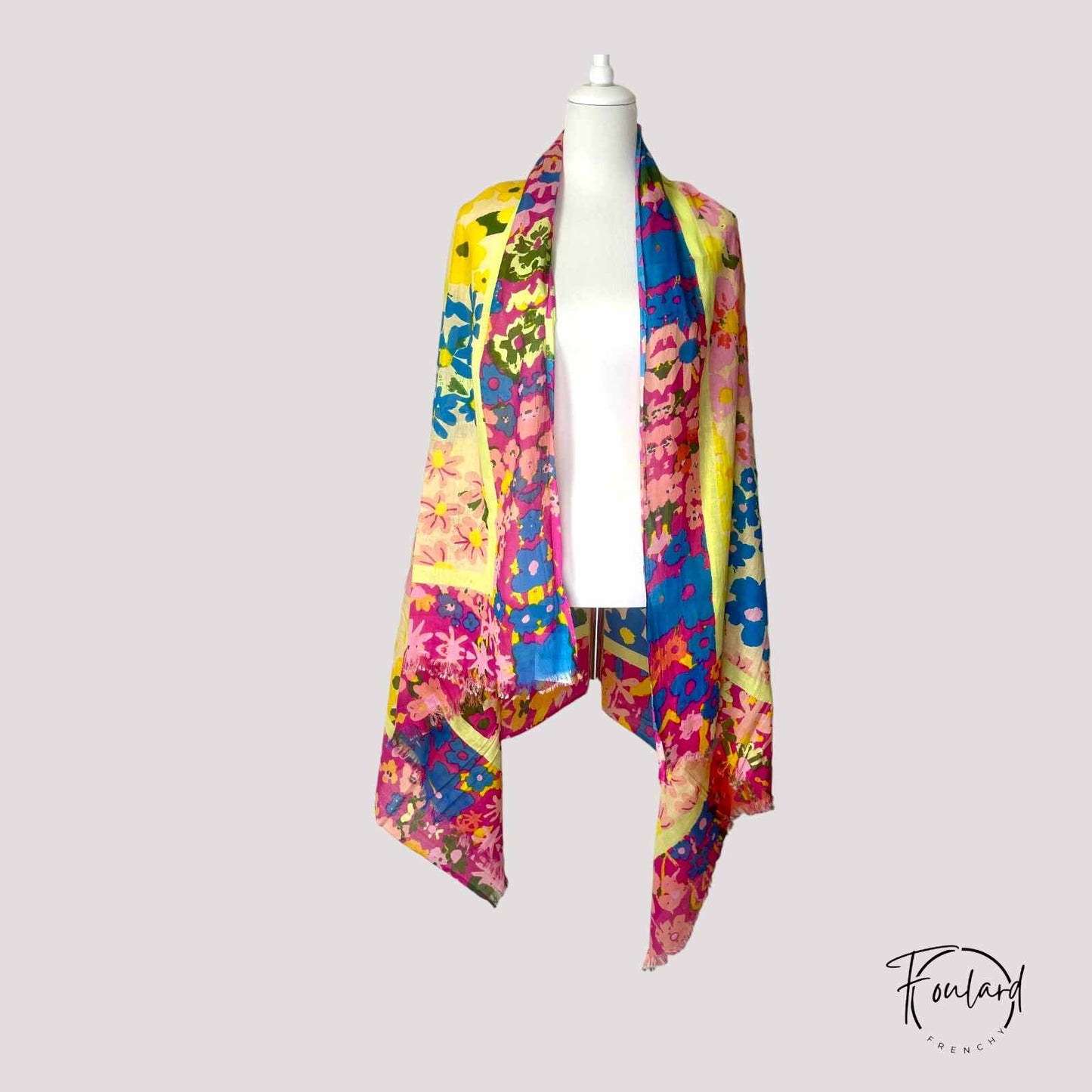 Foulard en coton multicolore à fleurs vives