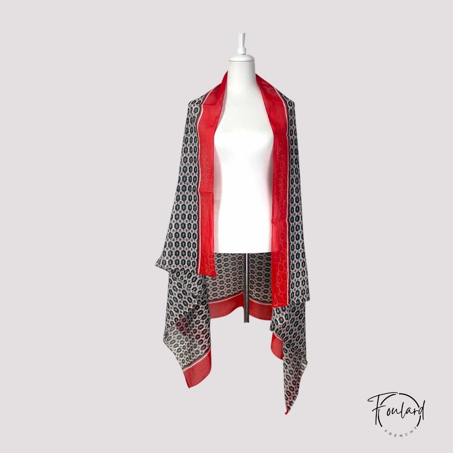 Foulard en coton à motif géométrique noir et rouge
