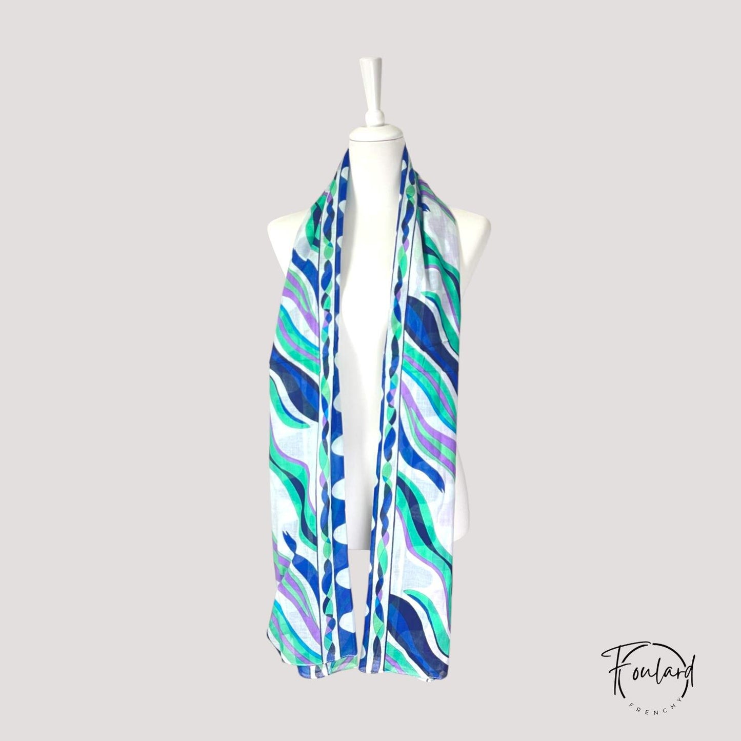 Foulard en coton à motifs ondulés multicolores – Élégance graphique