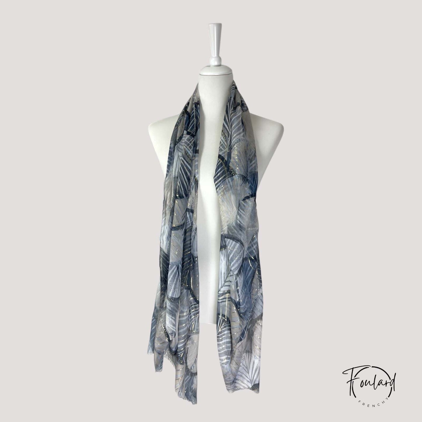 Foulard femme noir à motifs graphiques et dorures