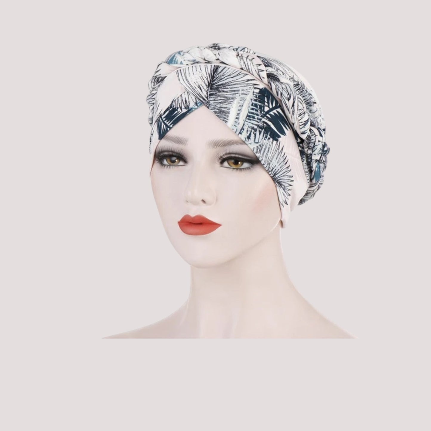 Foulard Cheveux Turban Femme Mode Chimio Blanc Crème à motifs
