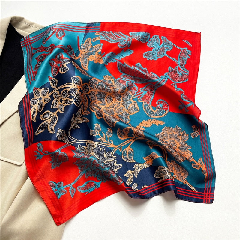 ATHÉNAÏS Foulard Carré Soie Femme Homme Turquoise Rouge Orange à motifs
