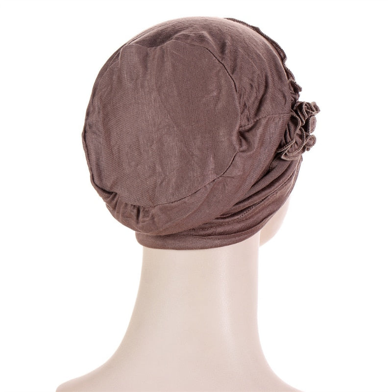 NATACHA Bonnet Femme Moderne Foulard Chimio Marron
