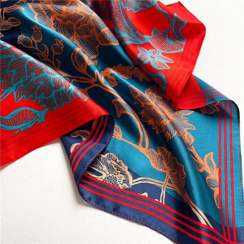 ATHÉNAÏS Foulard Carré Soie Femme Homme Turquoise Rouge Orange à motifs
