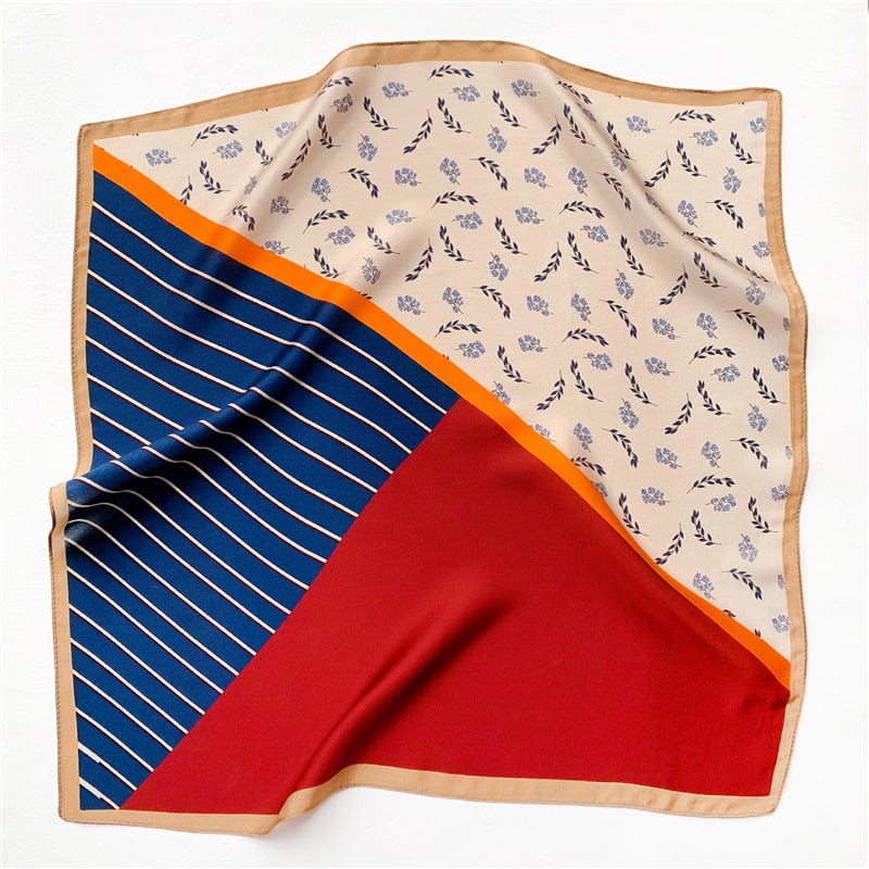 EZRA Foulard Carré Soie Femme Homme Beige Rouge Bleu à motifs