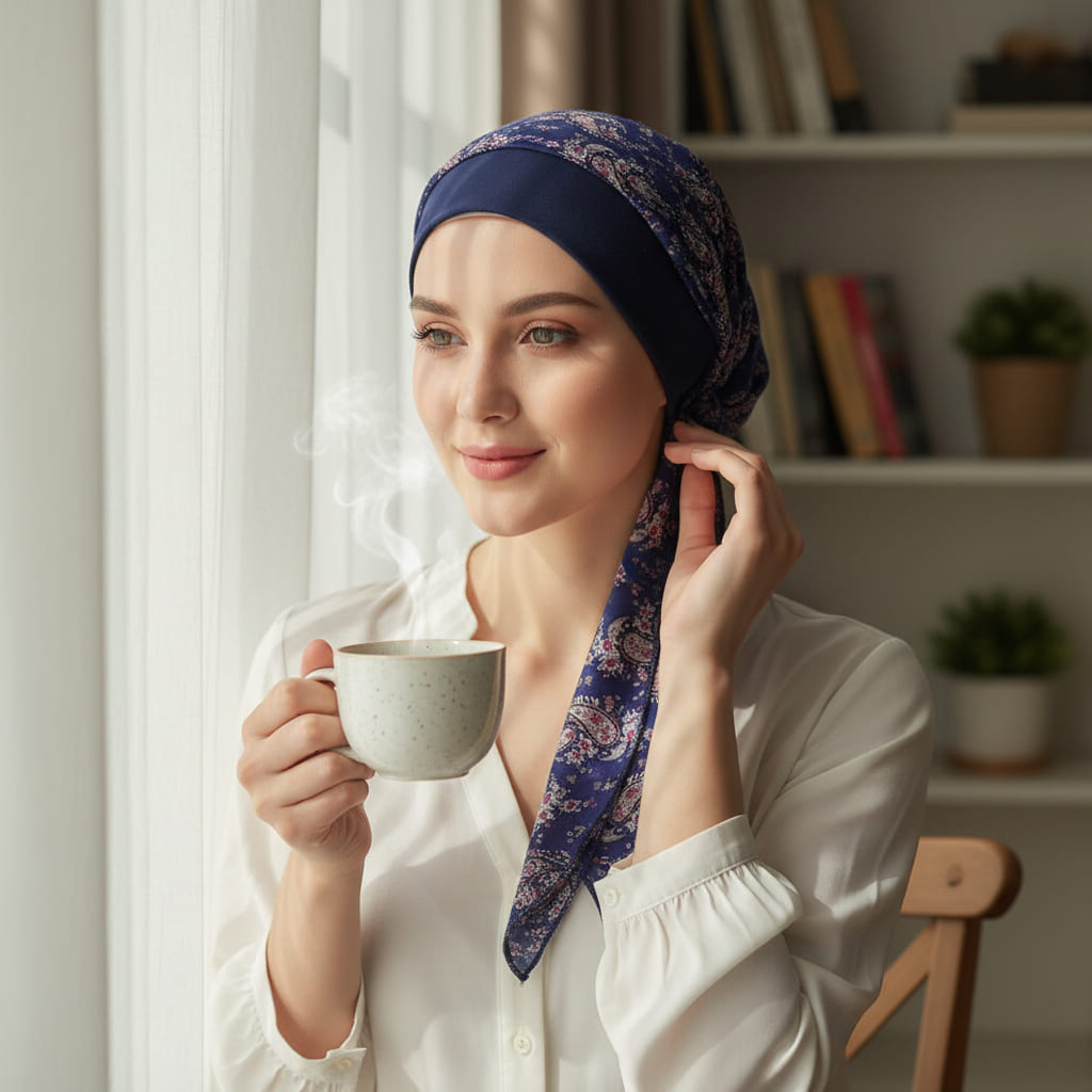 SARAH Foulard Cheveux Femme Chimio Bleu Marine Violet Bohème